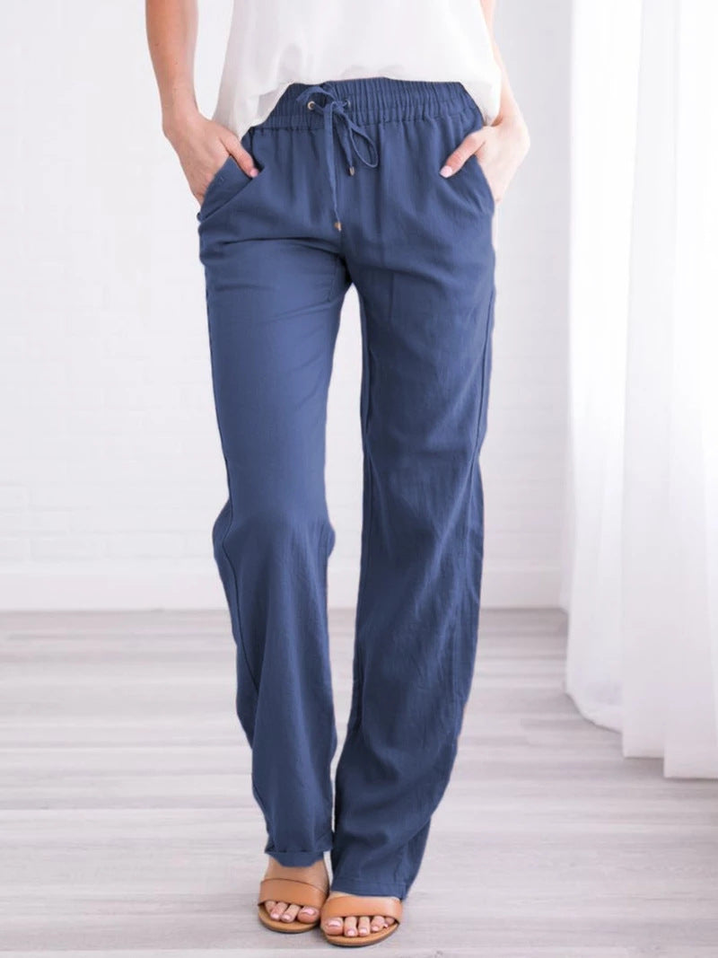 Women's Elastic Waist Loose Straight Leg Casual Trousers
