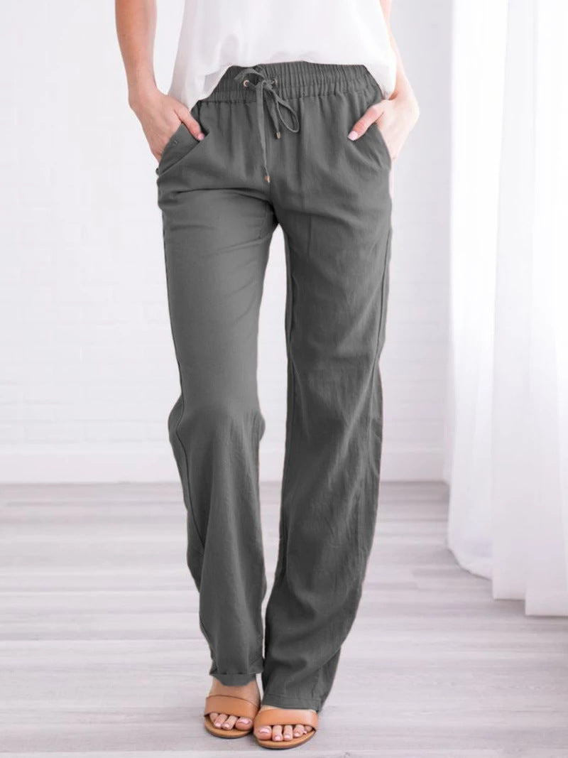 Women's Elastic Waist Loose Straight Leg Casual Trousers