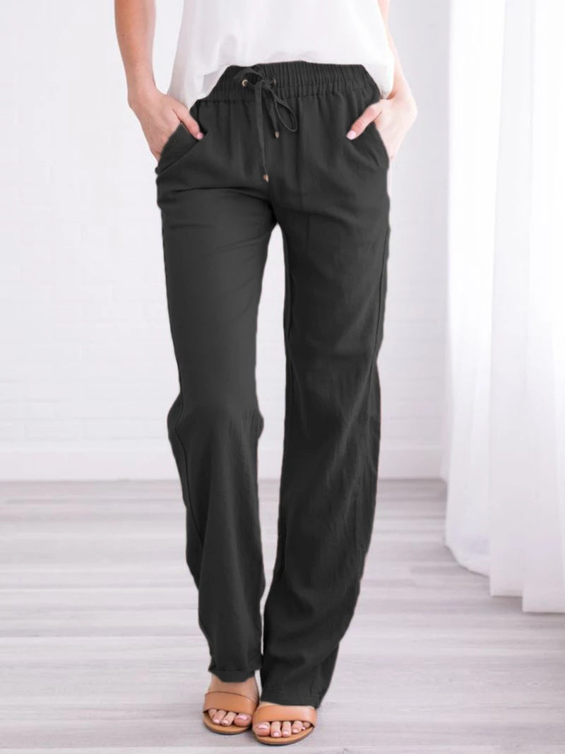 Women's Elastic Waist Loose Straight Leg Casual Trousers