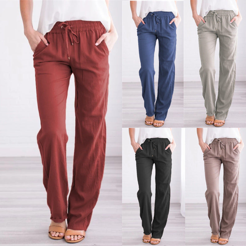 Women's Elastic Waist Loose Straight Leg Casual Trousers