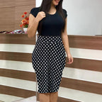 Women's Printed Midi Pencil Dress Short Sleeve Office Work