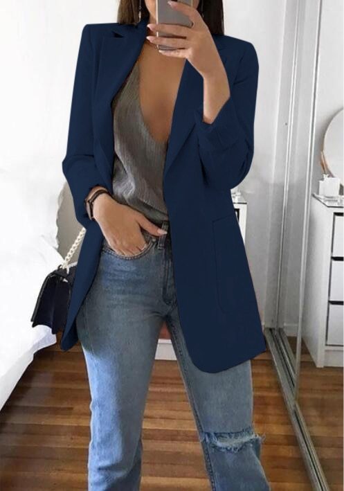 Women's Lapel Blazer Cardigan Slim Fit Long Sleeve - Work Office Professional Medium Length