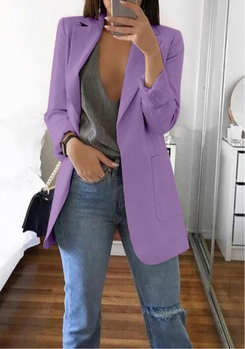 Women's Lapel Blazer Cardigan Slim Fit Long Sleeve - Work Office Professional Medium Length