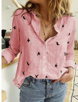 Women's Cotton Linen Button Up Shirt Long Sleeve Lapel Collar Classic Blouse Top