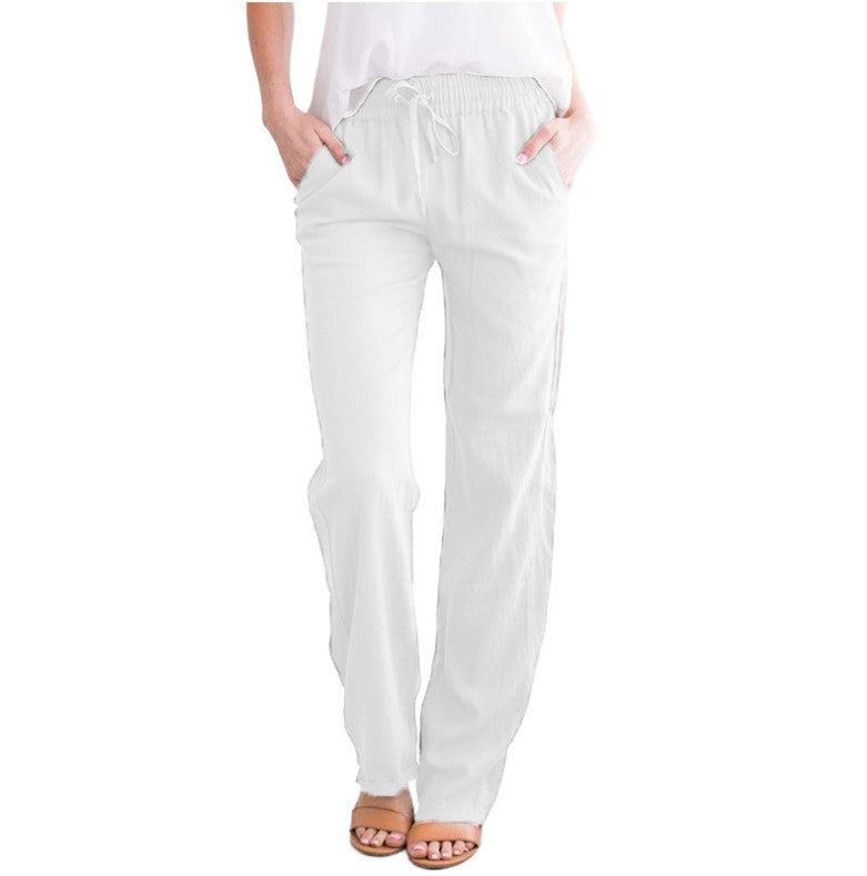 Women's Elastic Waist Loose Straight Leg Casual Trousers