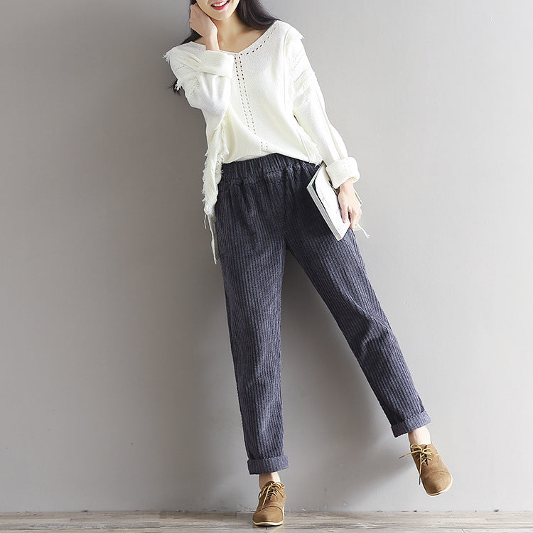 Women's Corduroy Pants Loose Fit Casual Straight Leg Trousers Plus Size