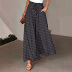 Women's Polka Dot Wide-Leg Pants Elastic Waist Loose Fit Casual Trousers