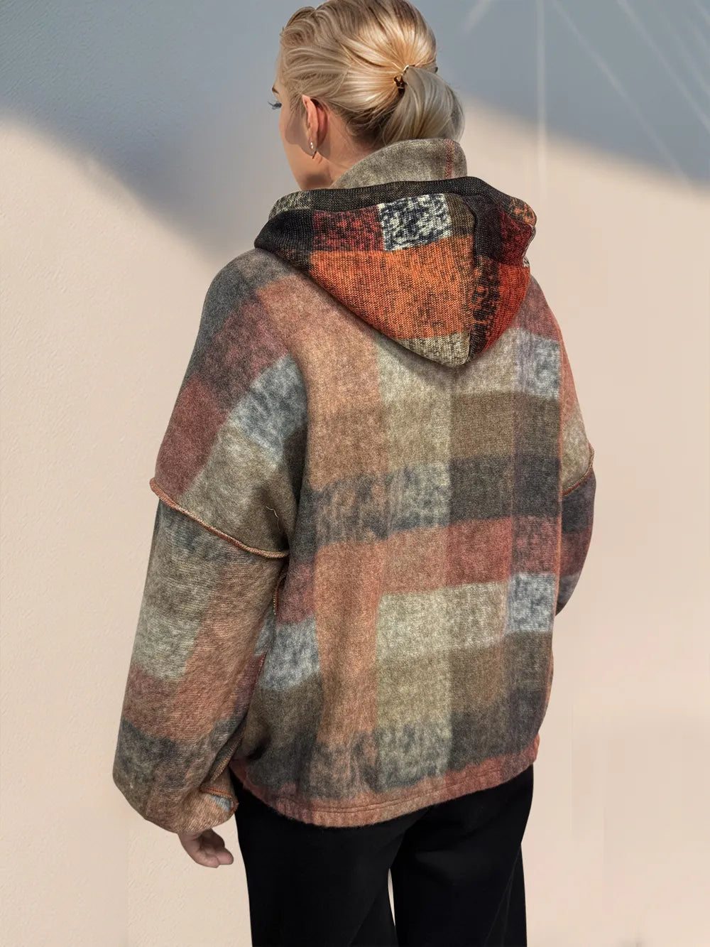 Sarah Express Women's Half Zip Exposed Seam Fleece Hoodie with Pockets