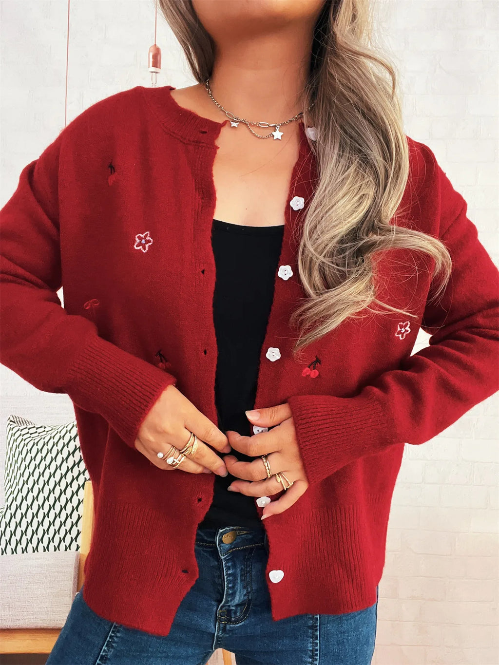 Sarah Express Women's Ribbed Button-Front Knit Cardigan