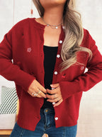 Sarah Express Women's Ribbed Button-Front Knit Cardigan