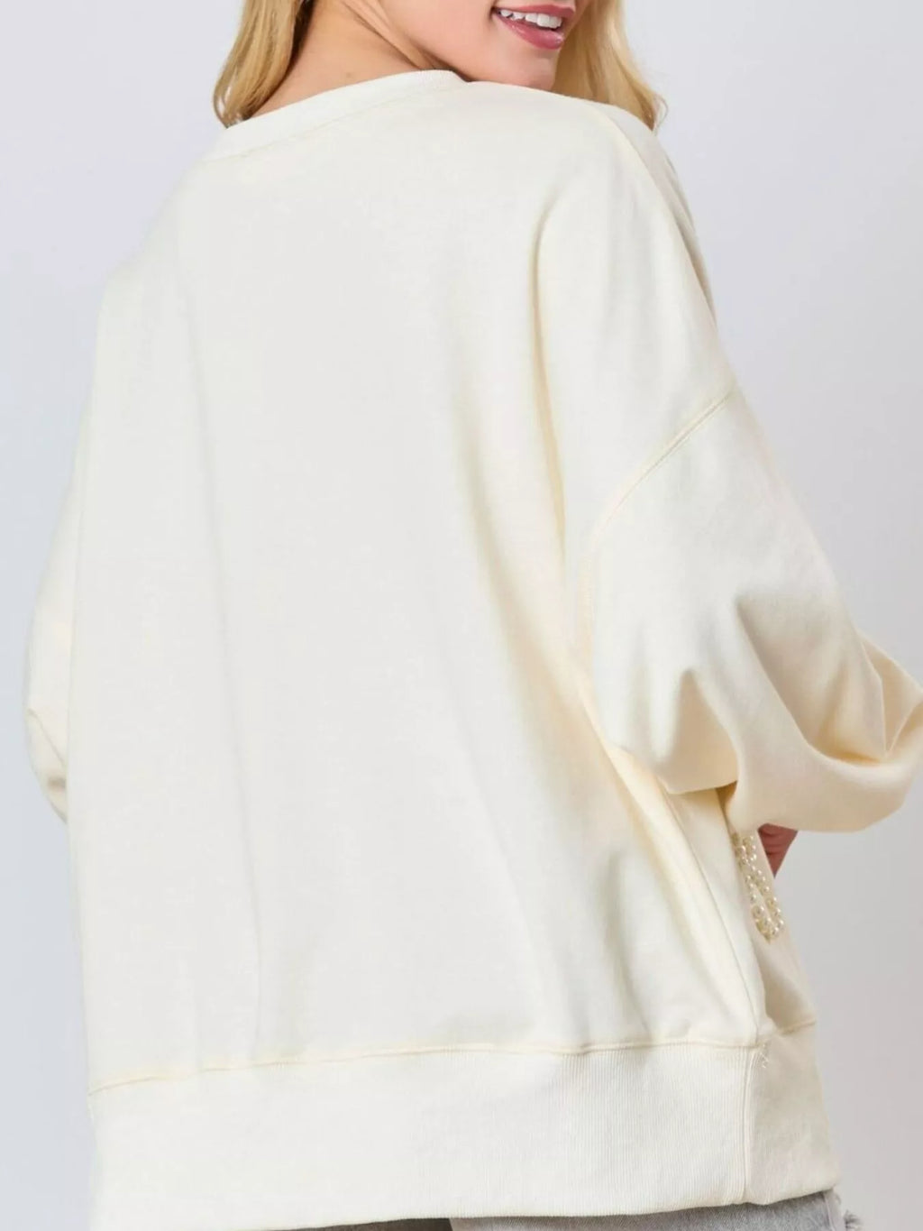 Sarah Express Women's Pearl Embellished Bow Long Sleeve Sweatshirt