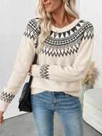 Sarah Express Women's Nordic Fair Isle Pattern Round Neck Sweater