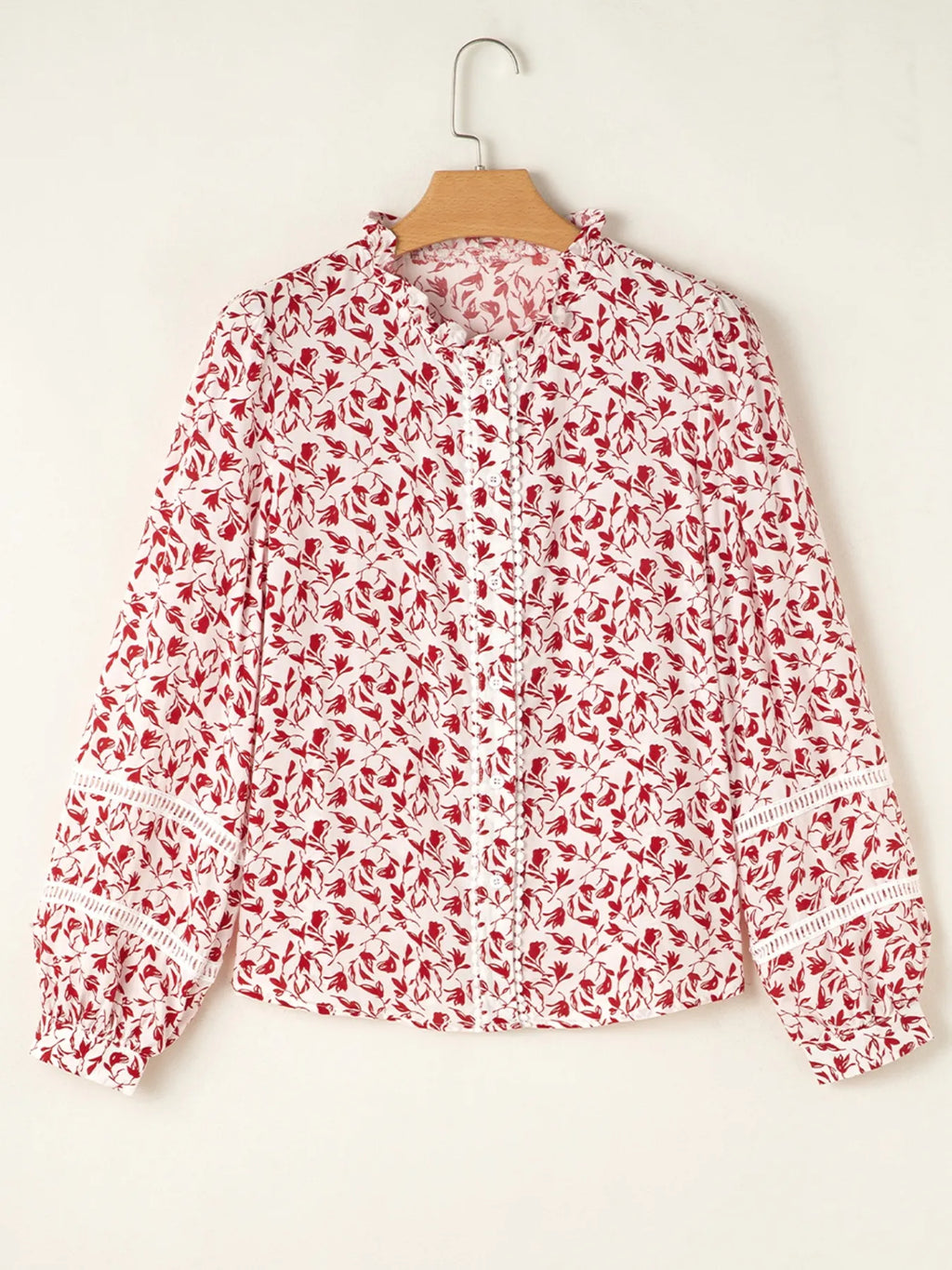 Sarah Express Women's Floral Button Down Long Sleeve Shirt - Ruffled Viscose Blouse