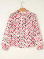 Sarah Express Women's Floral Button Down Long Sleeve Shirt - Ruffled Viscose Blouse