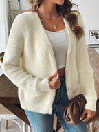 Sarah Express Women's Fuzzy Button-Front Cardigan