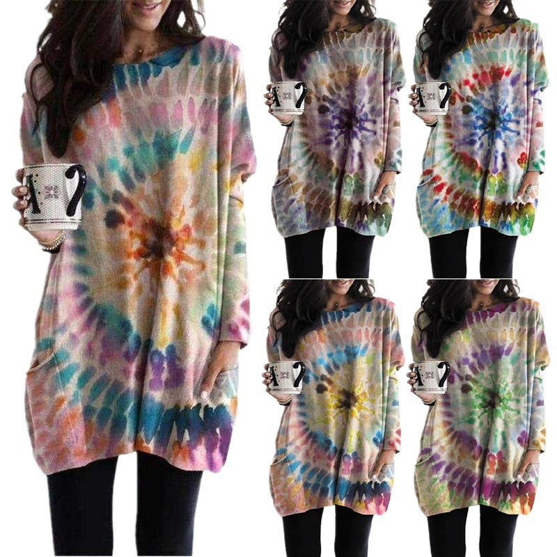 Women's Spiral Print Batwing Sleeve Long Sleeve Sweatshirt