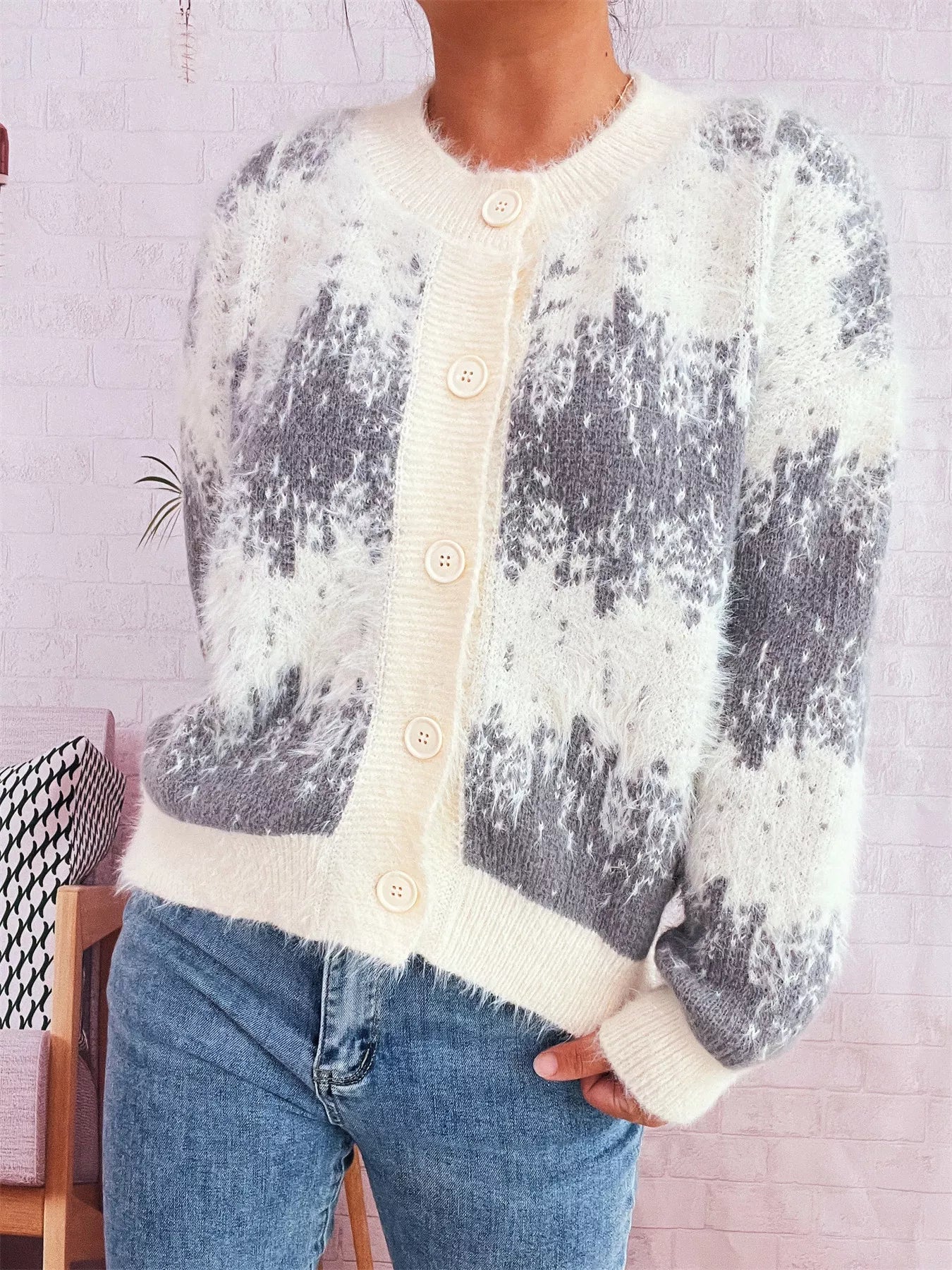 Sarah Express Women's Ribbed Hem Button Up Cardigan