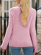 Sarah Express Women's Ribbed Knit Button Front V Neck Cardigan