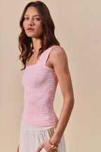 Sarah Express Women’s Two Tone Floral Seamless Tank Top with Lace