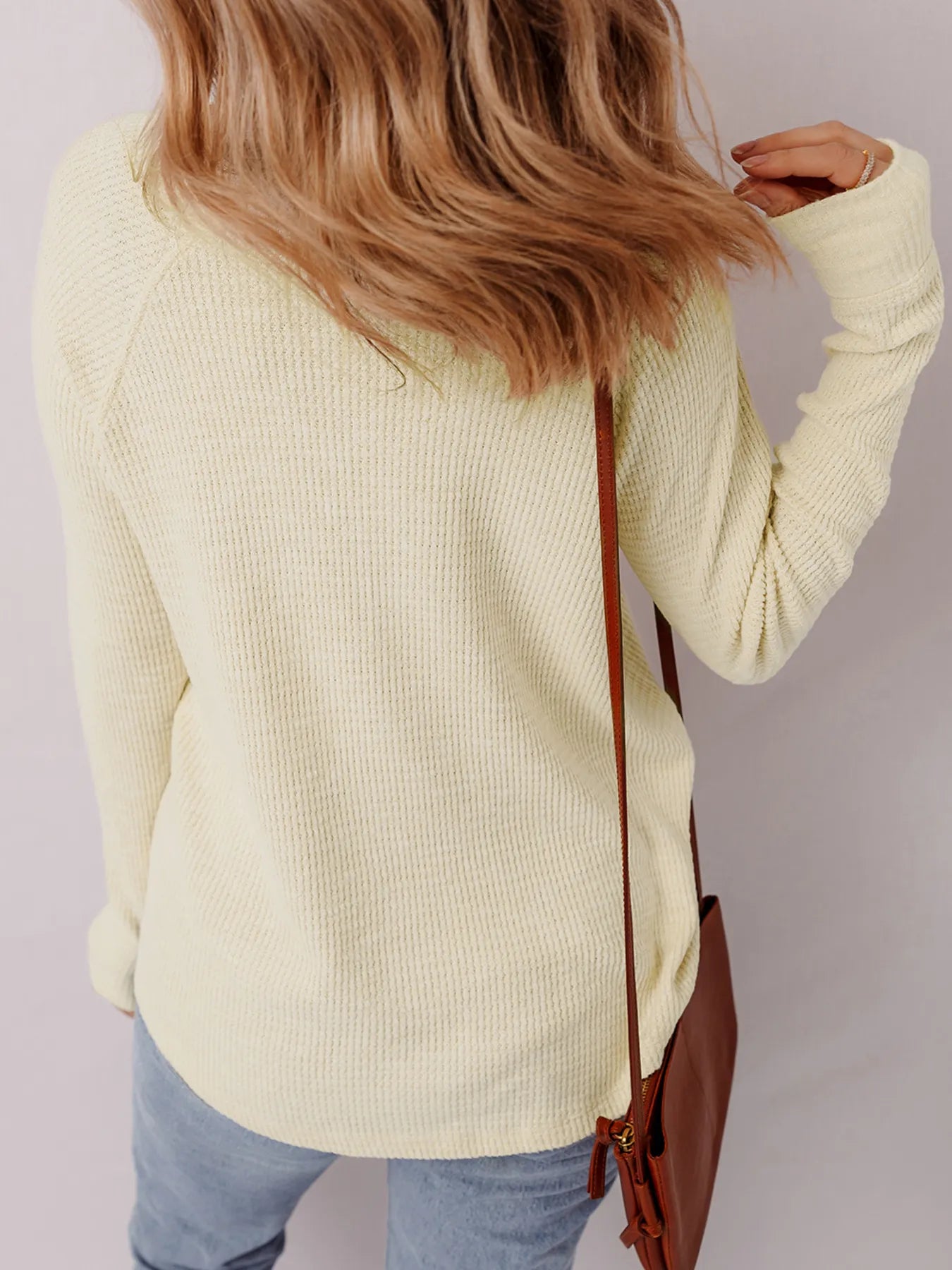 Sarah Express Women's Textured Knit Half Button Henley Top