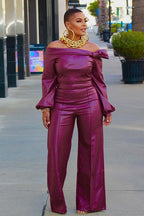 Women's Leather Accent 2-Piece Suit Set Wine Red