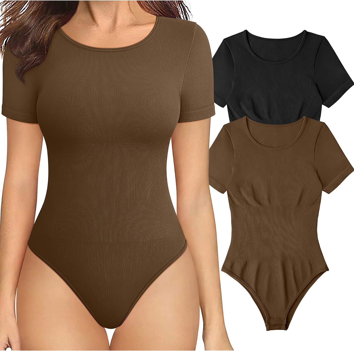 Women's Square Neck Cinched Waist Seamless Bodysuit - Shaping Short Sleeve Top