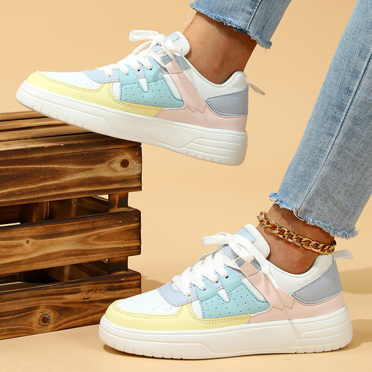 Sarah Express Women's Platform Sneakers | Lace-Up PU Mesh Lightweight Casual Flat Shoes