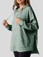 Sarah Express Women's Slit Drawstring Waffle Knit Hoodie