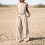 Cotton Linen Loose Two-Piece Set Top and Pants