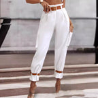 Wide Leg Trousers High Waist Contrast Belt Professional Pants