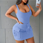 Women's Sleeveless Denim Jumpsuit with Skirt Overlay Two-Piece Set