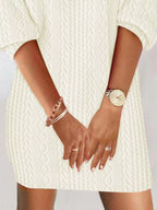 Sarah Express Women's Zip Detail Textured Cable Knit Mini Sweater Dress