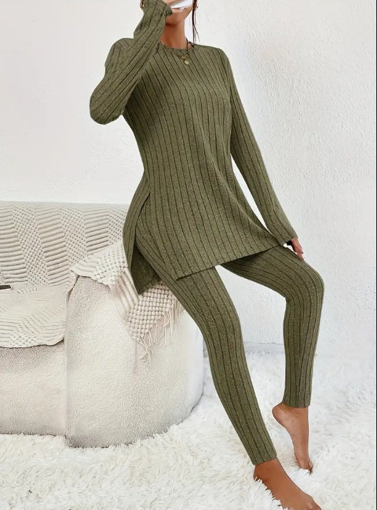 Women's Casual Cotton Two-Piece Matching Set Long Sleeve Top & Trousers
