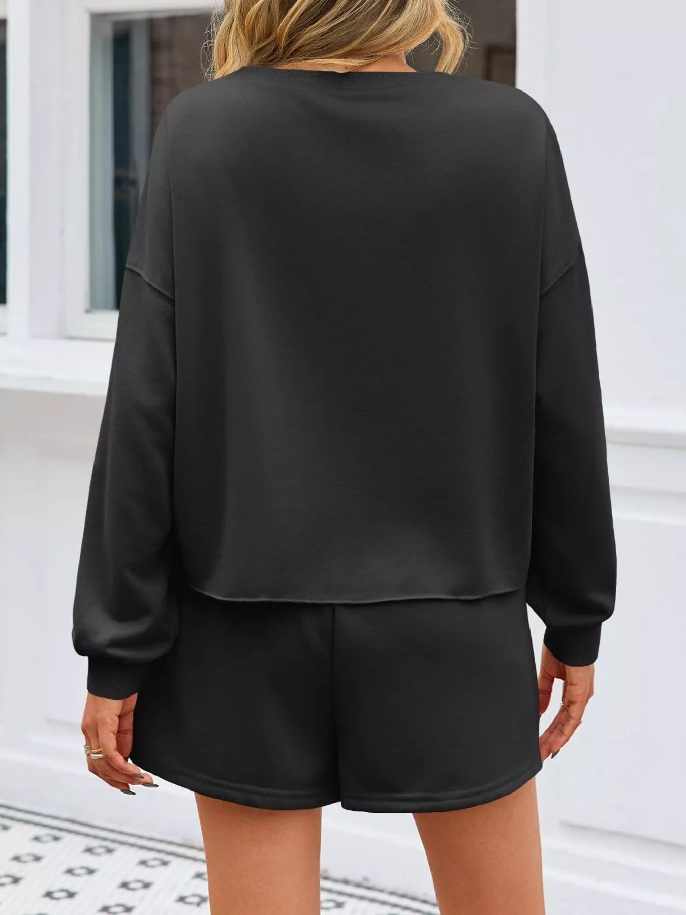 Sarah Express Women's Pearl Embellished Round Neck Top and Skort Set