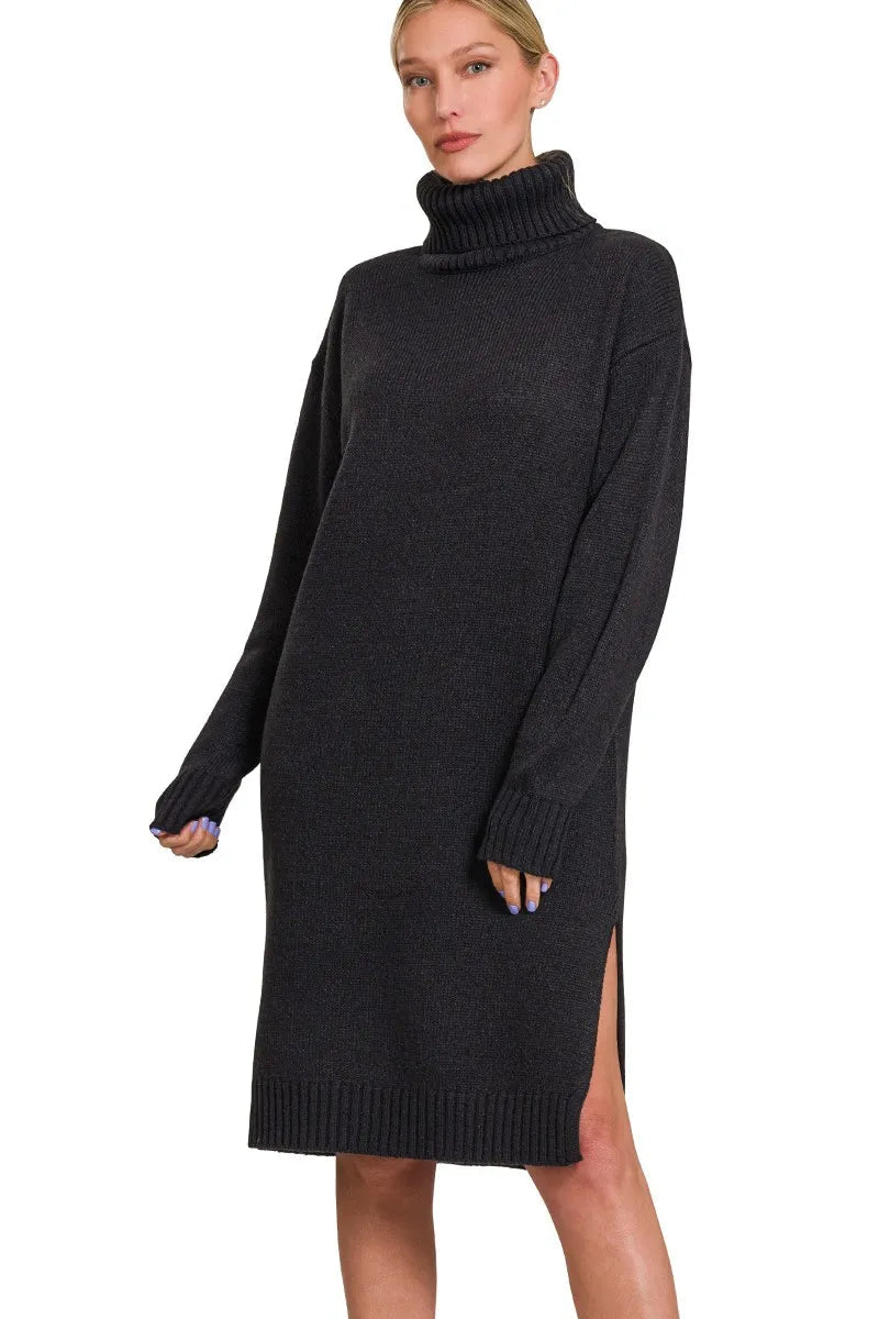 Sarah Express Women’s Turtleneck Long Sleeve Midi Sweater Dress Casual Winter