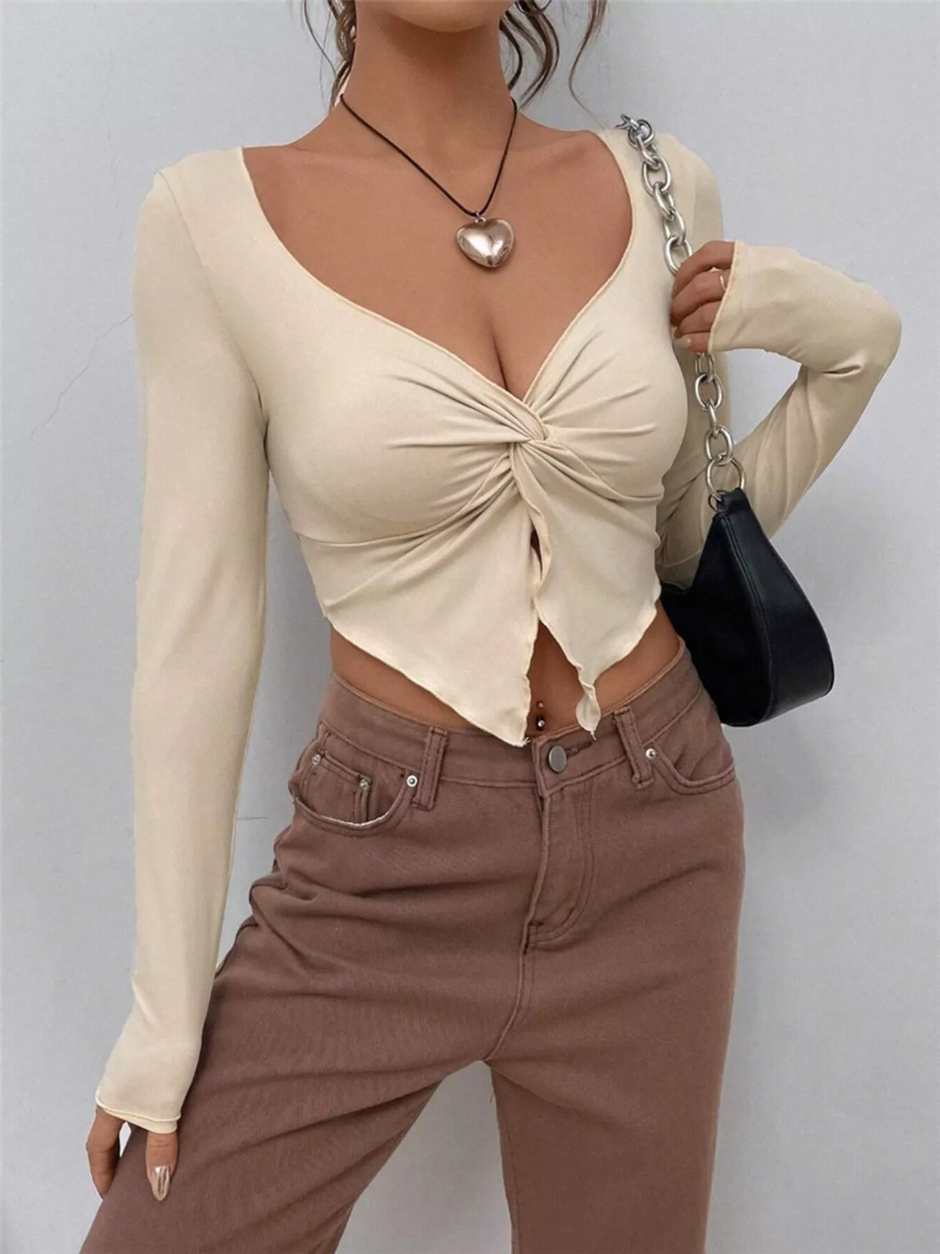 Sarah Express Women's Twisted Front Long Sleeve T-Shirt