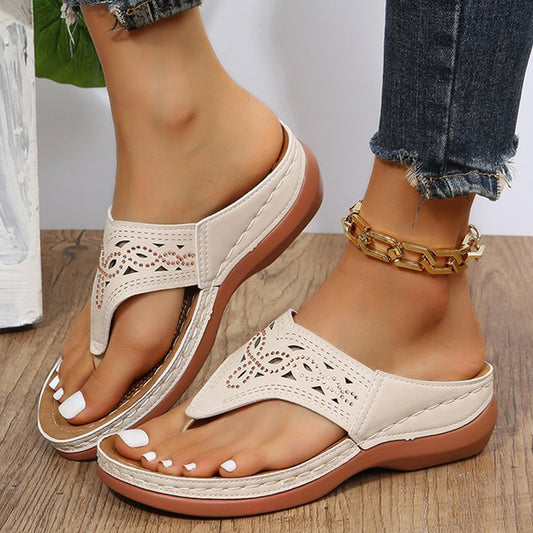 Sarah Express Women's Rhinestone Wedge Sandals | Clip-Toe PU Platform Beach Shoes