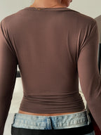 Sarah Express Women's V-Neck Long Sleeve Fitted T-Shirt