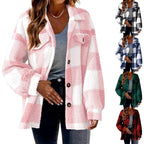 Sarah Express Women's Striped Plush Jacket - Button-Front Shacket Coat in 8 Colors - Loose Fit S-5XL Plus Size