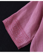 Women's Embroidered Cotton Linen V-Neck T-Shirt Ethnic Retro Style Short Sleeve