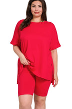 Sarah Express Women’s Plus Size Brushed Microfiber Top and Biker Shorts Set