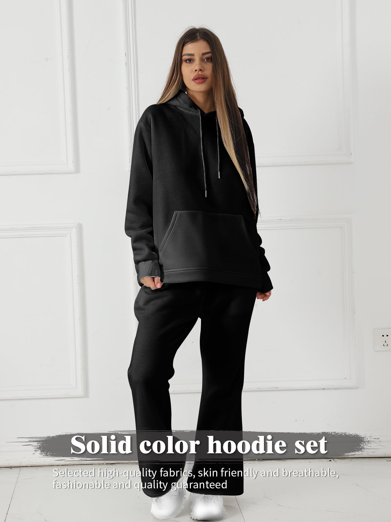 Women's Solid Color Sweatshirt Pants Set - Long Sleeve Casual Loungewear Two-Piece