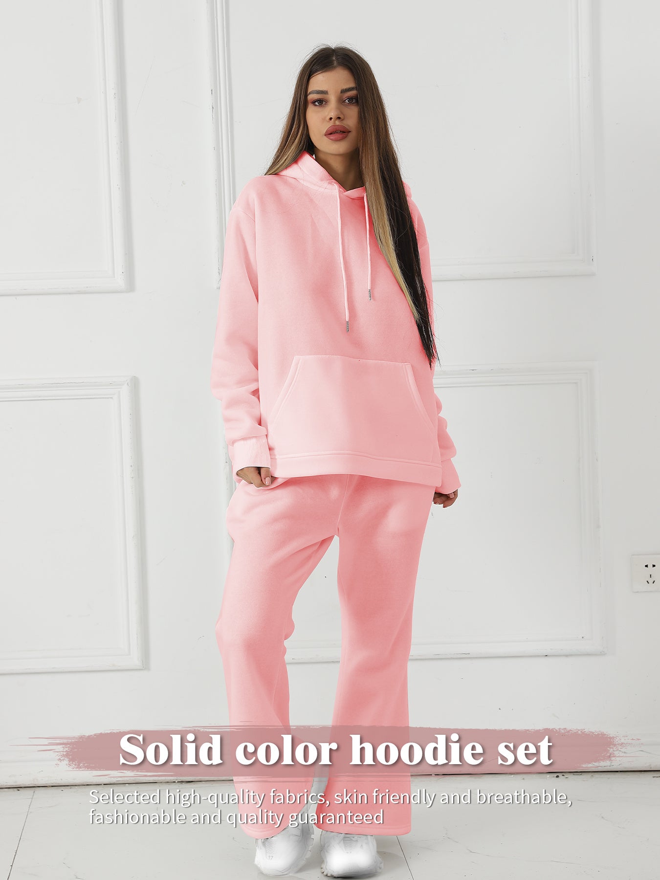 Women's Solid Color Sweatshirt Pants Set - Long Sleeve Casual Loungewear Two-Piece