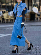 Women's Denim Vest Jacket High Waist Skirt Two-Piece Matching Set