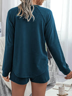 Sarah Express Women's Round Neck Raglan Sleeve Top and Shorts Lounge Set