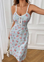 Floral Lace Trim Camisole Dress High Waist Sleeveless