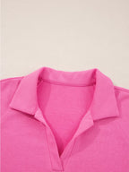 Sarah Express Women's Solid Color Collared Pullover and Central Seam Pants Set