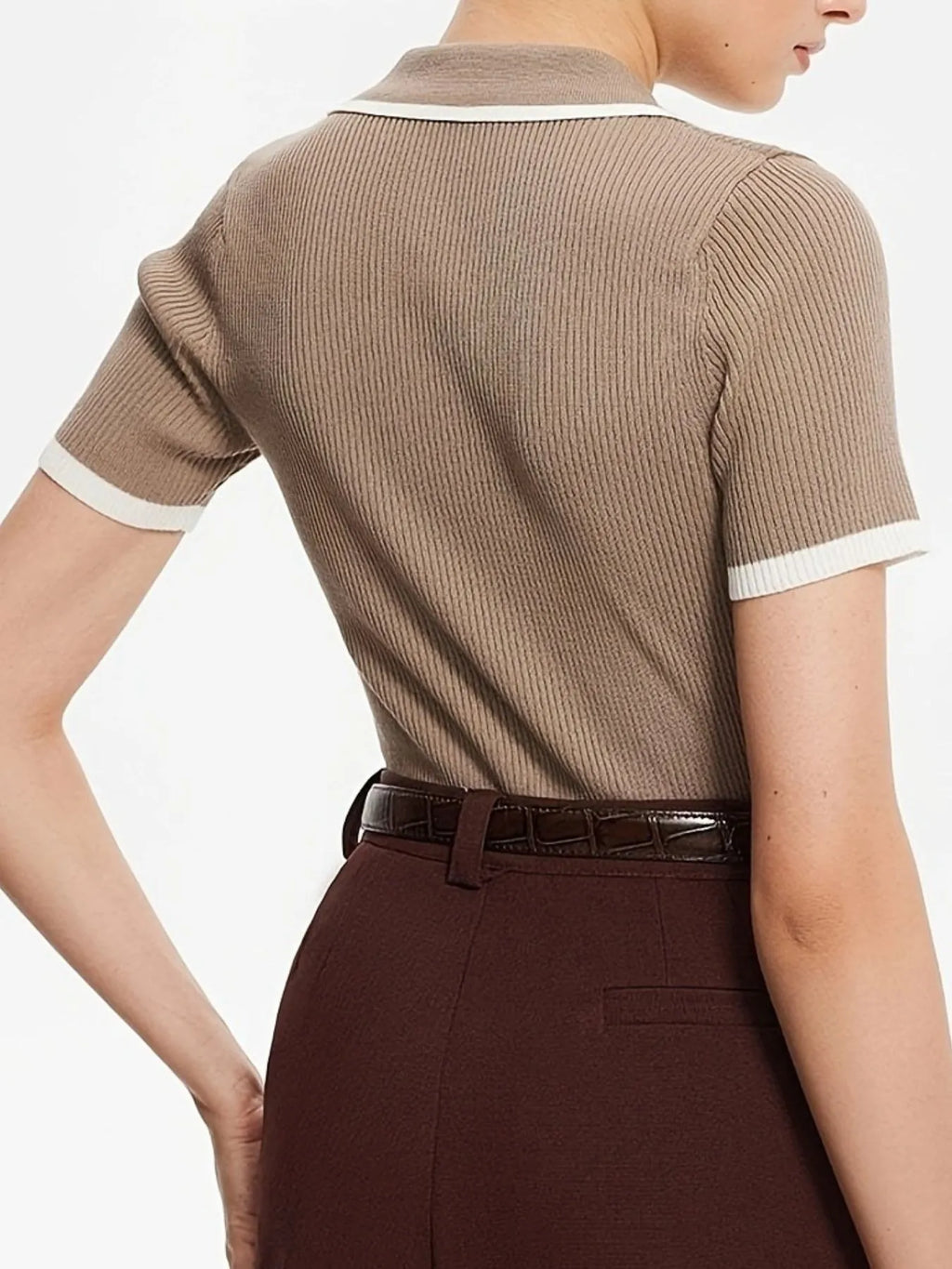 Sarah Express Women's Contrast Trim Button Detail Polo