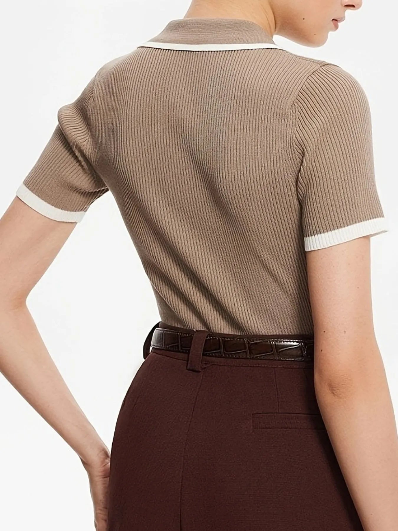 Sarah Express Women's Contrast Trim Button Detail Polo