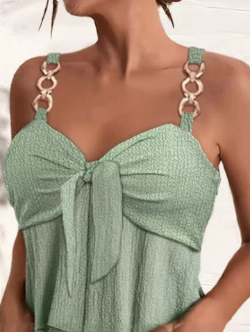 High Waist Sleeveless Romper Jumpsuit Metal Strap Pockets